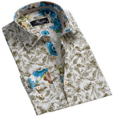 Colorful White Green Mens Slim Fit Designer Dress Shirt - tailored Cotton Shirts for Work and Casual Wear - Amedeo Exclusive